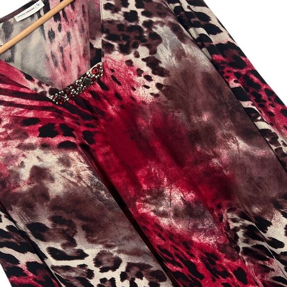 Susan Graver Women's L Leopard Animal Print Embellished V-Neck‎ 3/4 Sleeve Top - Picture 1 of 12